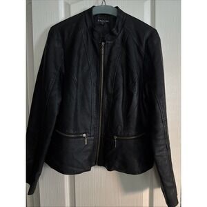 Baccini Womens Faux Leather Jacket Sz L Moto Biker Full-Zip Black 4277
